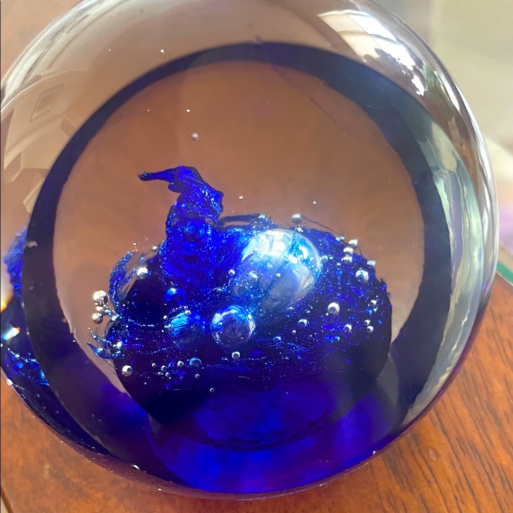 Unique Crystal Paperweight Controlled Bubble Hand Made In Poland.